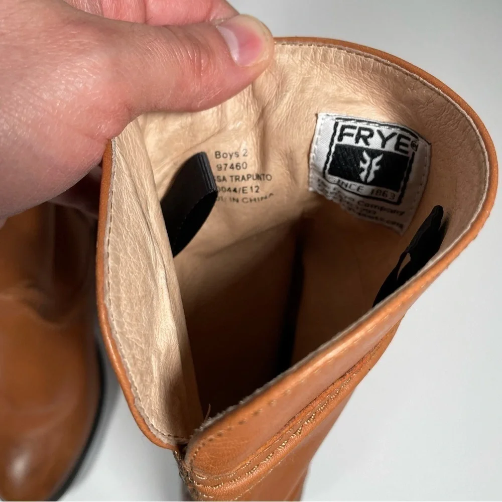 Frye Boots Boys Western Leather Tan Cowboy Boots Carmel Rubber Sole Shoes Size 2